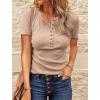 imageBTFBM Women 2025 Summer Henley Tunic Top V Neck Short Sleeve Button UP Solid Slim Fit Casual Ribbed Knit Shirt BlousesZdark Apricot