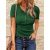 imageBTFBM Women 2025 Summer Henley Tunic Top V Neck Short Sleeve Button UP Solid Slim Fit Casual Ribbed Knit Shirt BlousesZdark Green