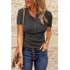 imageBTFBM Women 2025 Summer Henley Tunic Top V Neck Short Sleeve Button UP Solid Slim Fit Casual Ribbed Knit Shirt BlousesZgrey