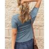imageBTFBM Women 2025 Summer Henley Tunic Top V Neck Short Sleeve Button UP Solid Slim Fit Casual Ribbed Knit Shirt BlousesZgrey Blue