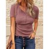 imageBTFBM Women 2025 Summer Henley Tunic Top V Neck Short Sleeve Button UP Solid Slim Fit Casual Ribbed Knit Shirt BlousesZgrey Pink