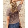 imageBTFBM Women 2025 Summer Henley Tunic Top V Neck Short Sleeve Button UP Solid Slim Fit Casual Ribbed Knit Shirt BlousesZlight Coffee