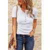 imageBTFBM Women 2025 Summer Henley Tunic Top V Neck Short Sleeve Button UP Solid Slim Fit Casual Ribbed Knit Shirt BlousesZwhite