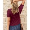 imageBTFBM Women 2025 Summer Henley Tunic Top V Neck Short Sleeve Button UP Solid Slim Fit Casual Ribbed Knit Shirt BlousesZwine Red