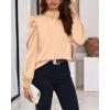 imageBTFBM Women Satin Puff Long Sleeve Blouses Mock Neck Shirts Business Casual Tops Work Dressy Blouse Spring Fall ClothesApricot