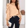 imageBTFBM Women Satin Puff Long Sleeve Blouses Mock Neck Shirts Business Casual Tops Work Dressy Blouse Spring Fall ClothesApricot