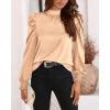 imageBTFBM Women Satin Puff Long Sleeve Blouses Mock Neck Shirts Business Casual Tops Work Dressy Blouse Spring Fall ClothesApricot