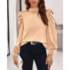 imageBTFBM Women Satin Puff Long Sleeve Blouses Mock Neck Shirts Business Casual Tops Work Dressy Blouse Spring Fall ClothesApricot