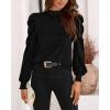 imageBTFBM Women Satin Puff Long Sleeve Blouses Mock Neck Shirts Business Casual Tops Work Dressy Blouse Spring Fall ClothesBlack