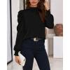 imageBTFBM Women Satin Puff Long Sleeve Blouses Mock Neck Shirts Business Casual Tops Work Dressy Blouse Spring Fall ClothesBlack