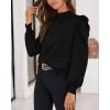 imageBTFBM Women Satin Puff Long Sleeve Blouses Mock Neck Shirts Business Casual Tops Work Dressy Blouse Spring Fall ClothesBlack