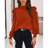 imageBTFBM Women Satin Puff Long Sleeve Blouses Mock Neck Shirts Business Casual Tops Work Dressy Blouse Spring Fall ClothesBrick Red