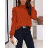 imageBTFBM Women Satin Puff Long Sleeve Blouses Mock Neck Shirts Business Casual Tops Work Dressy Blouse Spring Fall ClothesBrick Red
