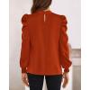 imageBTFBM Women Satin Puff Long Sleeve Blouses Mock Neck Shirts Business Casual Tops Work Dressy Blouse Spring Fall ClothesBrick Red