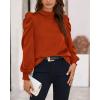 imageBTFBM Women Satin Puff Long Sleeve Blouses Mock Neck Shirts Business Casual Tops Work Dressy Blouse Spring Fall ClothesBrick Red