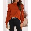 imageBTFBM Women Satin Puff Long Sleeve Blouses Mock Neck Shirts Business Casual Tops Work Dressy Blouse Spring Fall ClothesBrick Red