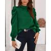 imageBTFBM Women Satin Puff Long Sleeve Blouses Mock Neck Shirts Business Casual Tops Work Dressy Blouse Spring Fall ClothesDark Green