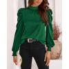 imageBTFBM Women Satin Puff Long Sleeve Blouses Mock Neck Shirts Business Casual Tops Work Dressy Blouse Spring Fall ClothesDark Green