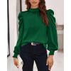 imageBTFBM Women Satin Puff Long Sleeve Blouses Mock Neck Shirts Business Casual Tops Work Dressy Blouse Spring Fall ClothesDark Green
