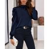 imageBTFBM Women Satin Puff Long Sleeve Blouses Mock Neck Shirts Business Casual Tops Work Dressy Blouse Spring Fall ClothesNavy