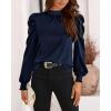 imageBTFBM Women Satin Puff Long Sleeve Blouses Mock Neck Shirts Business Casual Tops Work Dressy Blouse Spring Fall ClothesNavy