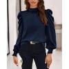 imageBTFBM Women Satin Puff Long Sleeve Blouses Mock Neck Shirts Business Casual Tops Work Dressy Blouse Spring Fall ClothesNavy