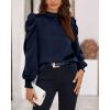 imageBTFBM Women Satin Puff Long Sleeve Blouses Mock Neck Shirts Business Casual Tops Work Dressy Blouse Spring Fall ClothesNavy