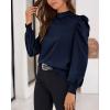 imageBTFBM Women Satin Puff Long Sleeve Blouses Mock Neck Shirts Business Casual Tops Work Dressy Blouse Spring Fall ClothesNavy