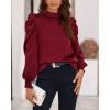 imageBTFBM Women Satin Puff Long Sleeve Blouses Mock Neck Shirts Business Casual Tops Work Dressy Blouse Spring Fall ClothesWine Red