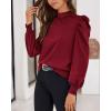 imageBTFBM Women Satin Puff Long Sleeve Blouses Mock Neck Shirts Business Casual Tops Work Dressy Blouse Spring Fall ClothesWine Red