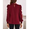 imageBTFBM Women Satin Puff Long Sleeve Blouses Mock Neck Shirts Business Casual Tops Work Dressy Blouse Spring Fall ClothesWine Red
