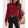 imageBTFBM Women Satin Puff Long Sleeve Blouses Mock Neck Shirts Business Casual Tops Work Dressy Blouse Spring Fall ClothesWine Red