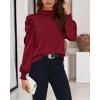 imageBTFBM Women Satin Puff Long Sleeve Blouses Mock Neck Shirts Business Casual Tops Work Dressy Blouse Spring Fall ClothesWine Red