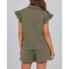 imageBTFBM Womens 2 Piece Outfits Sweatsuit Zipper V Neck Casual Ruffle Short Sleeve Tops and Drawstring Shorts Lounge SetsArmy Green