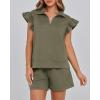 imageBTFBM Womens 2 Piece Outfits Sweatsuit Zipper V Neck Casual Ruffle Short Sleeve Tops and Drawstring Shorts Lounge SetsArmy Green