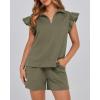 imageBTFBM Womens 2 Piece Outfits Sweatsuit Zipper V Neck Casual Ruffle Short Sleeve Tops and Drawstring Shorts Lounge SetsArmy Green