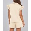 imageBTFBM Womens 2 Piece Outfits Sweatsuit Zipper V Neck Casual Ruffle Short Sleeve Tops and Drawstring Shorts Lounge SetsBeige