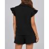 imageBTFBM Womens 2 Piece Outfits Sweatsuit Zipper V Neck Casual Ruffle Short Sleeve Tops and Drawstring Shorts Lounge SetsBlack