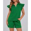 imageBTFBM Womens 2 Piece Outfits Sweatsuit Zipper V Neck Casual Ruffle Short Sleeve Tops and Drawstring Shorts Lounge SetsGreen