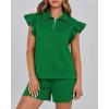 imageBTFBM Womens 2 Piece Outfits Sweatsuit Zipper V Neck Casual Ruffle Short Sleeve Tops and Drawstring Shorts Lounge SetsGreen