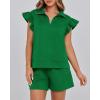 imageBTFBM Womens 2 Piece Outfits Sweatsuit Zipper V Neck Casual Ruffle Short Sleeve Tops and Drawstring Shorts Lounge SetsGreen