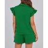 imageBTFBM Womens 2 Piece Outfits Sweatsuit Zipper V Neck Casual Ruffle Short Sleeve Tops and Drawstring Shorts Lounge SetsGreen