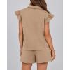 imageBTFBM Womens 2 Piece Outfits Sweatsuit Zipper V Neck Casual Ruffle Short Sleeve Tops and Drawstring Shorts Lounge SetsLight Khaki