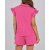 imageBTFBM Womens 2 Piece Outfits Sweatsuit Zipper V Neck Casual Ruffle Short Sleeve Tops and Drawstring Shorts Lounge SetsRose Red