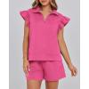 imageBTFBM Womens 2 Piece Outfits Sweatsuit Zipper V Neck Casual Ruffle Short Sleeve Tops and Drawstring Shorts Lounge SetsRose Red