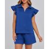 imageBTFBM Womens 2 Piece Outfits Sweatsuit Zipper V Neck Casual Ruffle Short Sleeve Tops and Drawstring Shorts Lounge SetsRoyal Blue