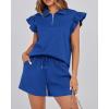 imageBTFBM Womens 2 Piece Outfits Sweatsuit Zipper V Neck Casual Ruffle Short Sleeve Tops and Drawstring Shorts Lounge SetsRoyal Blue