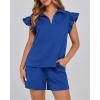 imageBTFBM Womens 2 Piece Outfits Sweatsuit Zipper V Neck Casual Ruffle Short Sleeve Tops and Drawstring Shorts Lounge SetsRoyal Blue