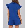 imageBTFBM Womens 2 Piece Outfits Sweatsuit Zipper V Neck Casual Ruffle Short Sleeve Tops and Drawstring Shorts Lounge SetsRoyal Blue
