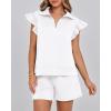 imageBTFBM Womens 2 Piece Outfits Sweatsuit Zipper V Neck Casual Ruffle Short Sleeve Tops and Drawstring Shorts Lounge SetsWhite